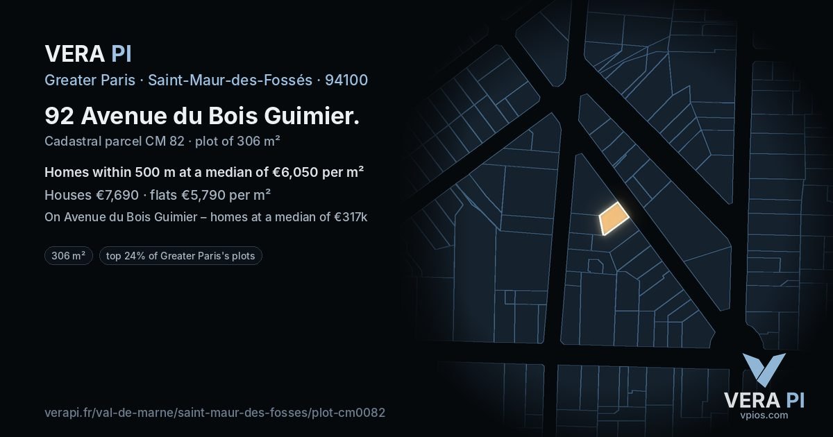 92 Avenue du Bois Guimier, Saint-Maur-des-Fossés at night – the plot lit, the parcels around coloured by the prices near them