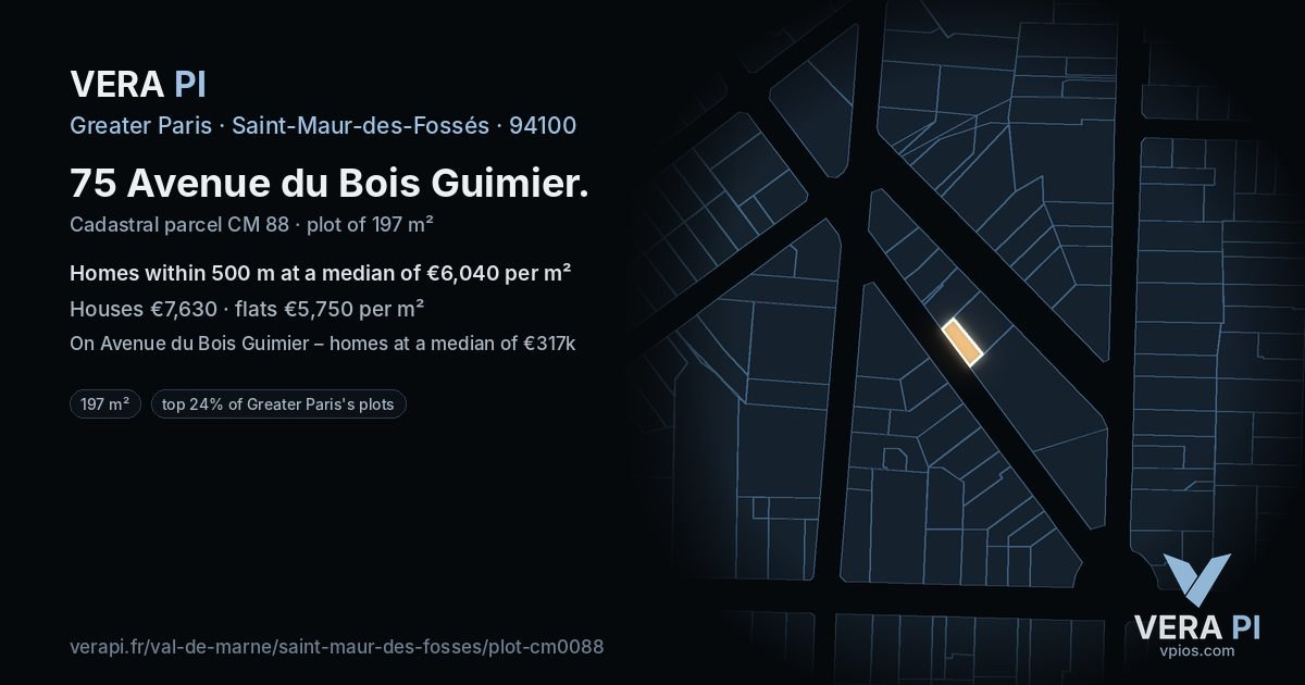 75 Avenue du Bois Guimier, Saint-Maur-des-Fossés at night – the plot lit, the parcels around coloured by the prices near them