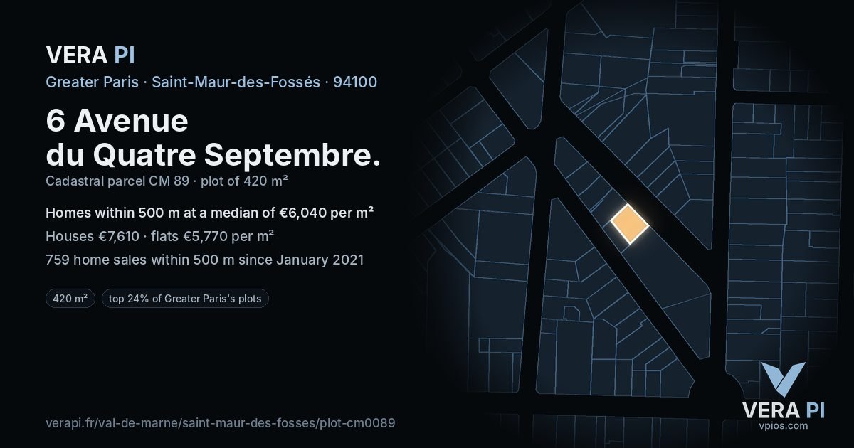 6 Avenue du Quatre Septembre, Saint-Maur-des-Fossés at night – the plot lit, the parcels around coloured by the prices near them