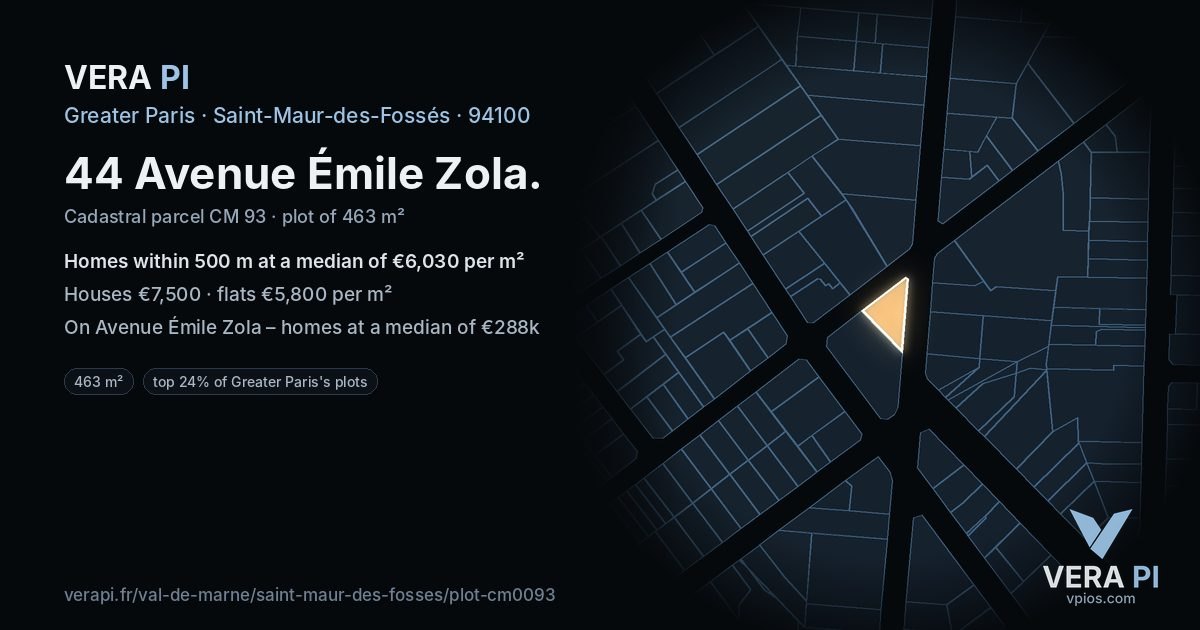 44 Avenue Émile Zola, Saint-Maur-des-Fossés at night – the plot lit, the parcels around coloured by the prices near them