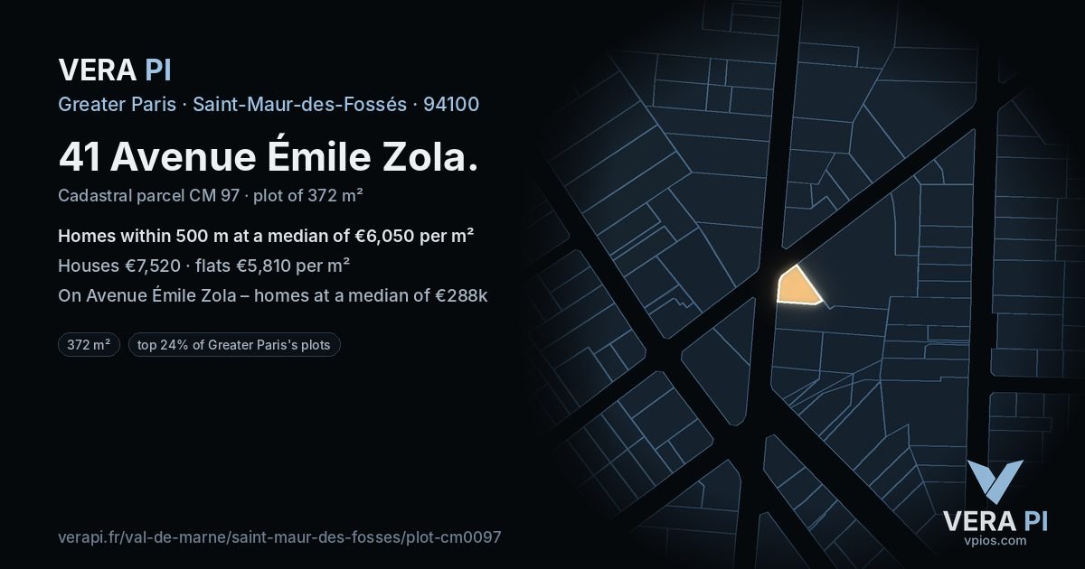 41 Avenue Émile Zola, Saint-Maur-des-Fossés at night – the plot lit, the parcels around coloured by the prices near them