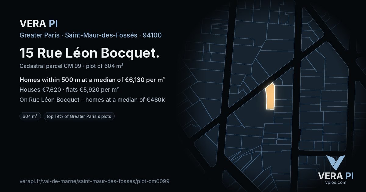 15 Rue Léon Bocquet, Saint-Maur-des-Fossés at night – the plot lit, the parcels around coloured by the prices near them