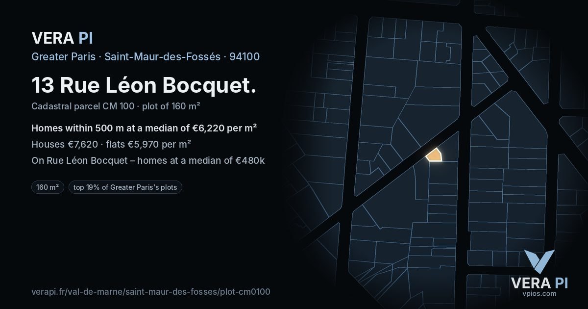 13 Rue Léon Bocquet, Saint-Maur-des-Fossés at night – the plot lit, the parcels around coloured by the prices near them