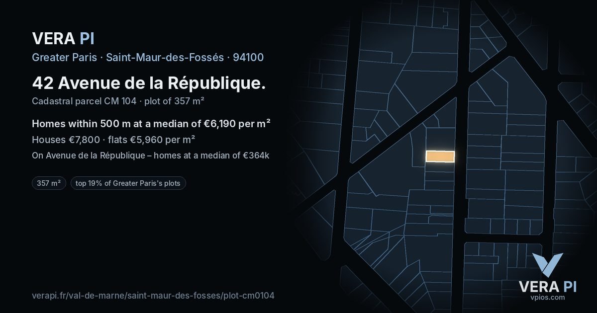 42 Avenue de la République, Saint-Maur-des-Fossés at night – the plot lit, the parcels around coloured by the prices near them