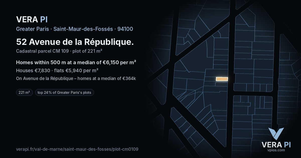 52 Avenue de la République, Saint-Maur-des-Fossés at night – the plot lit, the parcels around coloured by the prices near them