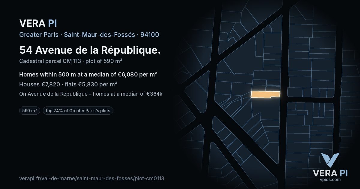 54 Avenue de la République, Saint-Maur-des-Fossés at night – the plot lit, the parcels around coloured by the prices near them
