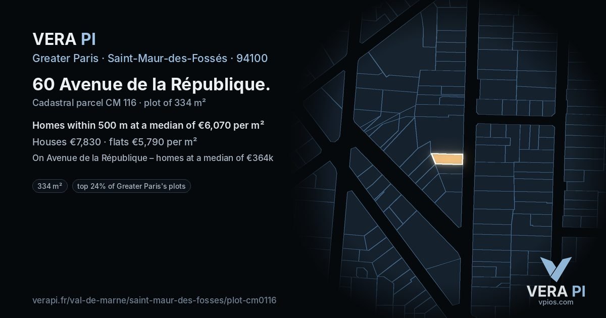 60 Avenue de la République, Saint-Maur-des-Fossés at night – the plot lit, the parcels around coloured by the prices near them