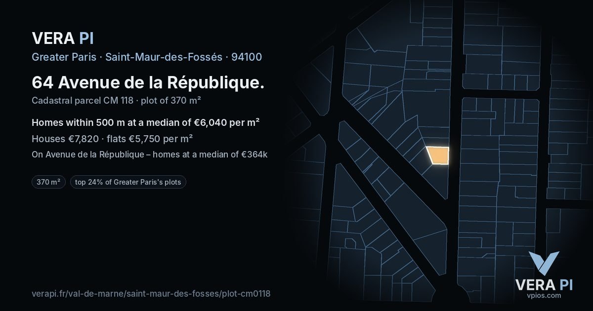 64 Avenue de la République, Saint-Maur-des-Fossés at night – the plot lit, the parcels around coloured by the prices near them