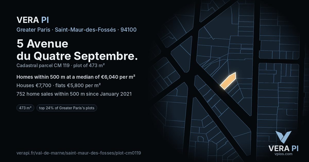 5 Avenue du Quatre Septembre, Saint-Maur-des-Fossés at night – the plot lit, the parcels around coloured by the prices near them
