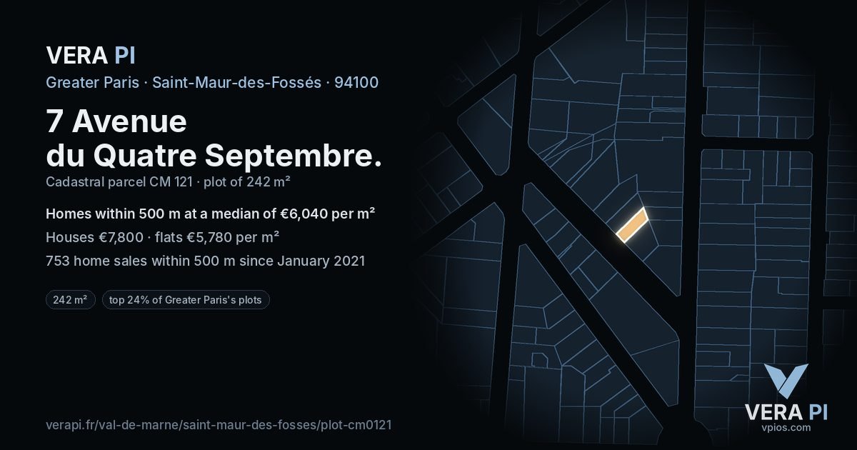 7 Avenue du Quatre Septembre, Saint-Maur-des-Fossés at night – the plot lit, the parcels around coloured by the prices near them