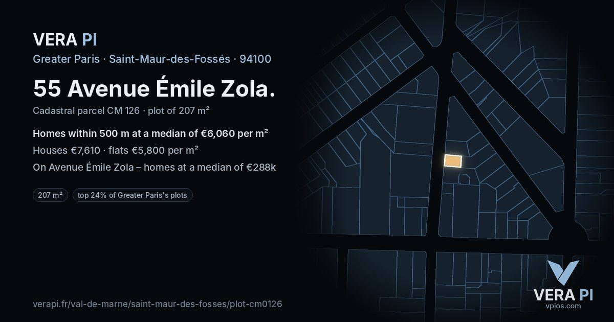 55 Avenue Émile Zola, Saint-Maur-des-Fossés at night – the plot lit, the parcels around coloured by the prices near them
