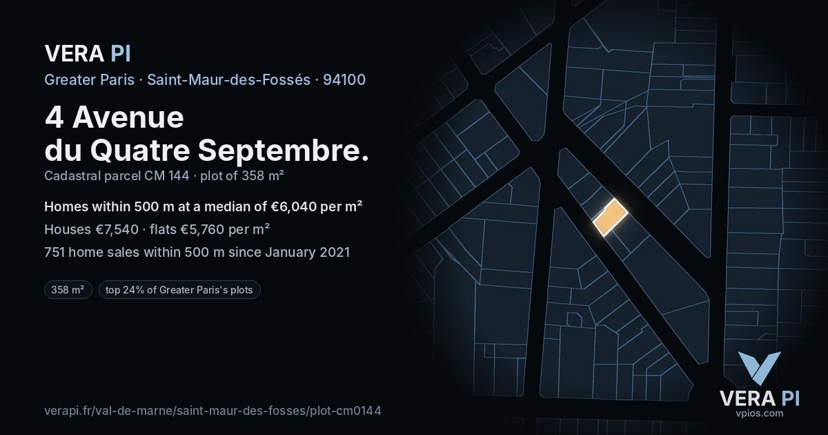 4 Avenue du Quatre Septembre, Saint-Maur-des-Fossés at night – the plot lit, the parcels around coloured by the prices near them