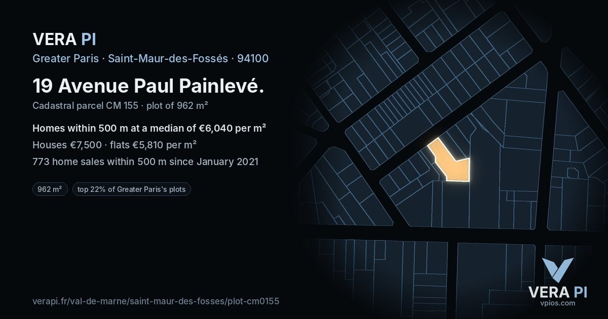 19 Avenue Paul Painlevé, Saint-Maur-des-Fossés at night – the plot lit, the parcels around coloured by the prices near them