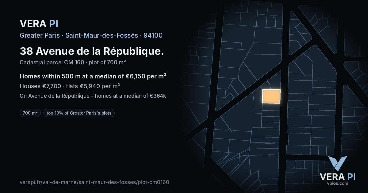 38 Avenue de la République, Saint-Maur-des-Fossés at night – the plot lit, the parcels around coloured by the prices near them
