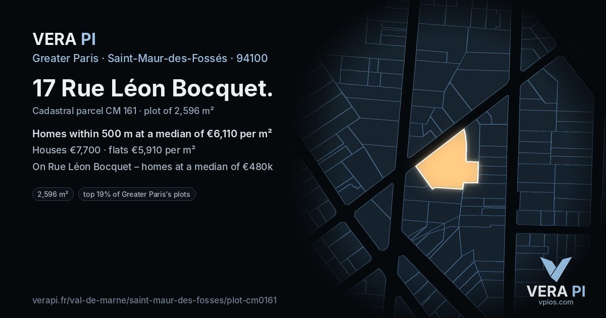 17 Rue Léon Bocquet, Saint-Maur-des-Fossés at night – the plot lit, the parcels around coloured by the prices near them