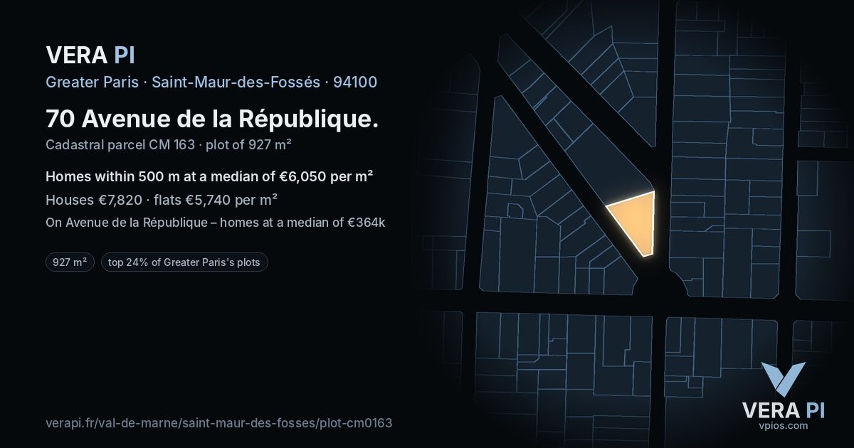 70 Avenue de la République, Saint-Maur-des-Fossés at night – the plot lit, the parcels around coloured by the prices near them