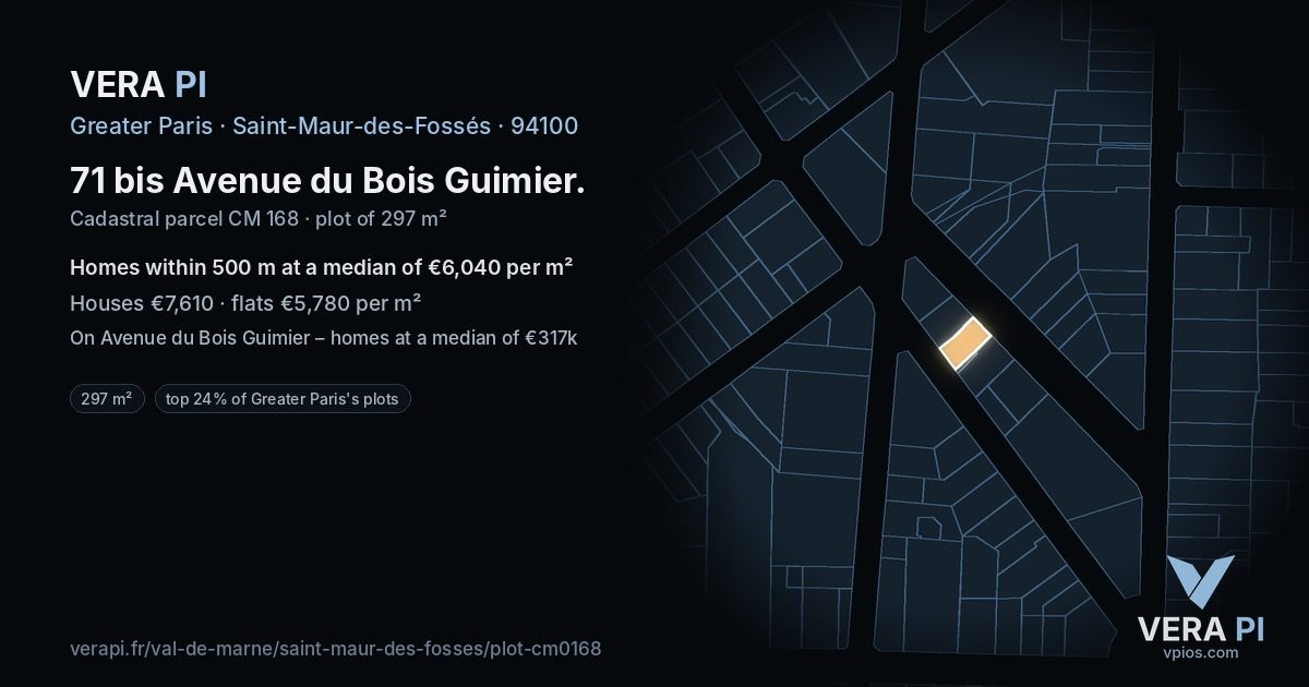 71 bis Avenue du Bois Guimier, Saint-Maur-des-Fossés at night – the plot lit, the parcels around coloured by the prices near them