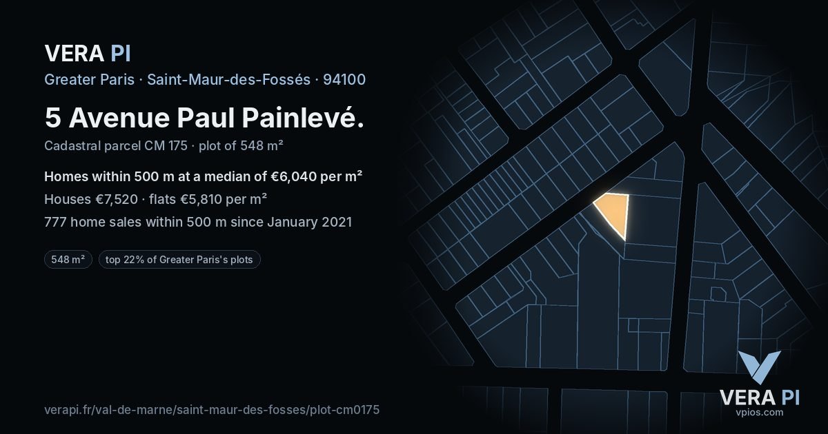 5 Avenue Paul Painlevé, Saint-Maur-des-Fossés at night – the plot lit, the parcels around coloured by the prices near them