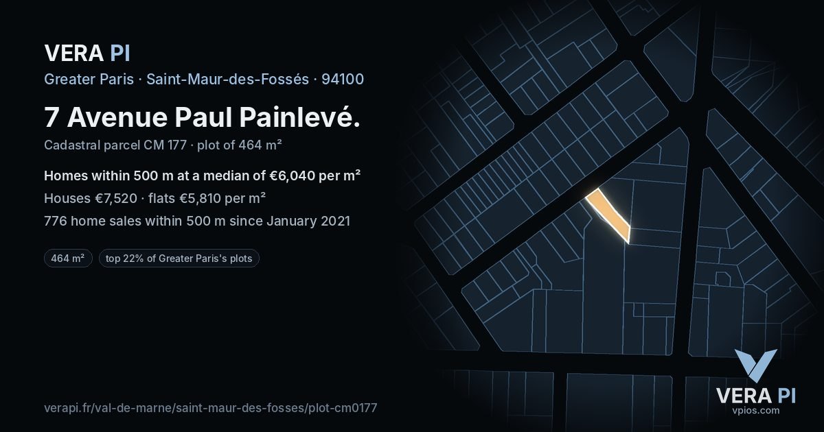 7 Avenue Paul Painlevé, Saint-Maur-des-Fossés at night – the plot lit, the parcels around coloured by the prices near them