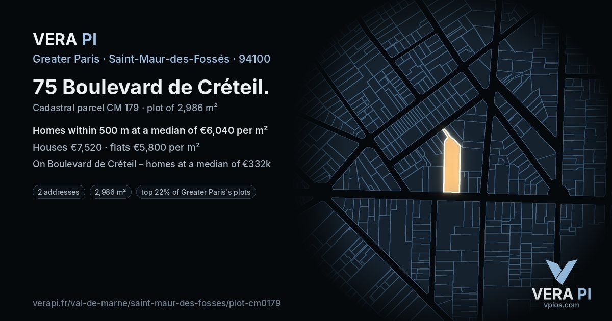 75 Boulevard de Créteil, Saint-Maur-des-Fossés at night – the plot lit, the parcels around coloured by the prices near them