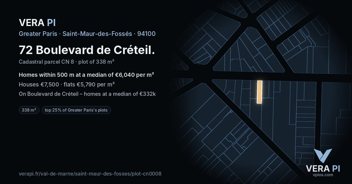 72 Boulevard de Créteil, Saint-Maur-des-Fossés at night – the plot lit, the parcels around coloured by the prices near them