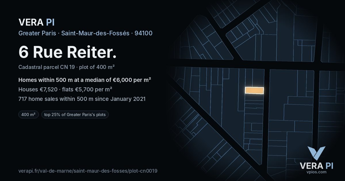6 Rue Reiter, Saint-Maur-des-Fossés at night – the plot lit, the parcels around coloured by the prices near them