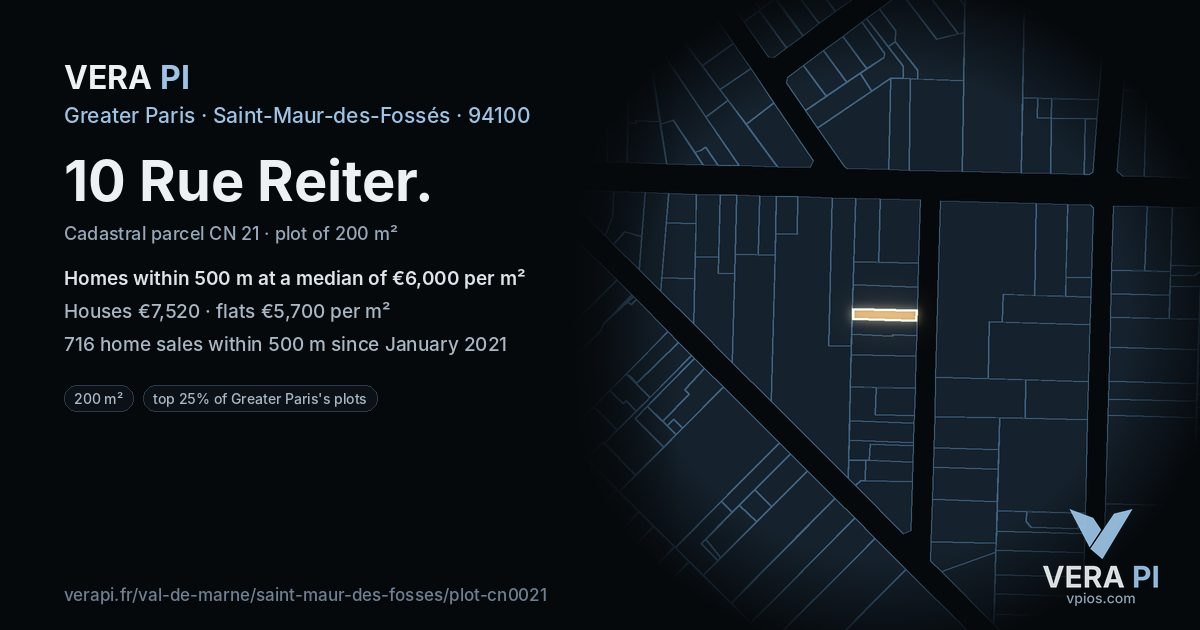 10 Rue Reiter, Saint-Maur-des-Fossés at night – the plot lit, the parcels around coloured by the prices near them