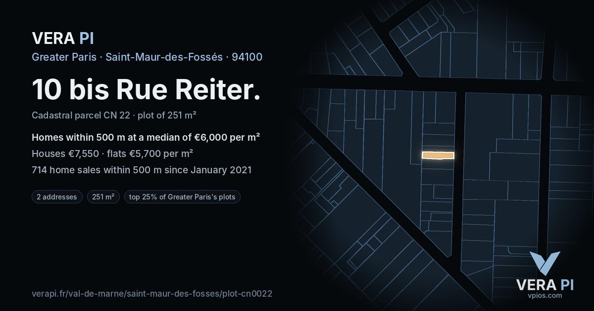 10 bis Rue Reiter, Saint-Maur-des-Fossés at night – the plot lit, the parcels around coloured by the prices near them