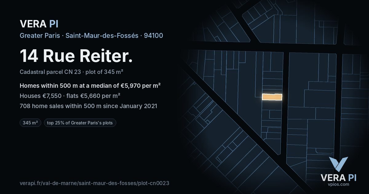 14 Rue Reiter, Saint-Maur-des-Fossés at night – the plot lit, the parcels around coloured by the prices near them