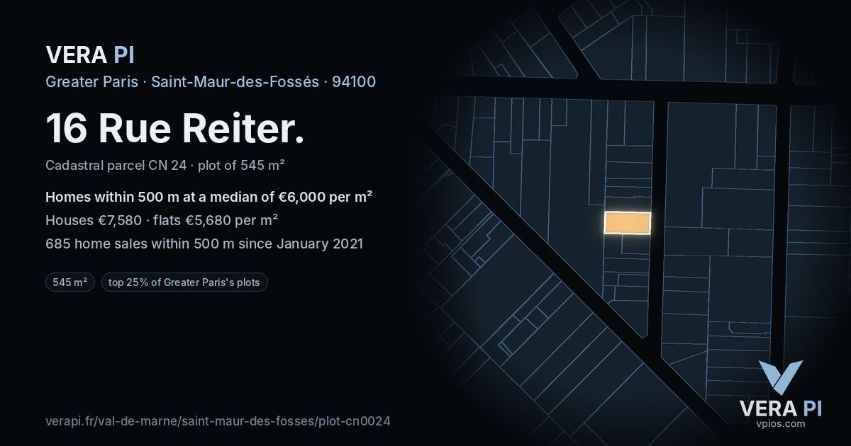 16 Rue Reiter, Saint-Maur-des-Fossés at night – the plot lit, the parcels around coloured by the prices near them