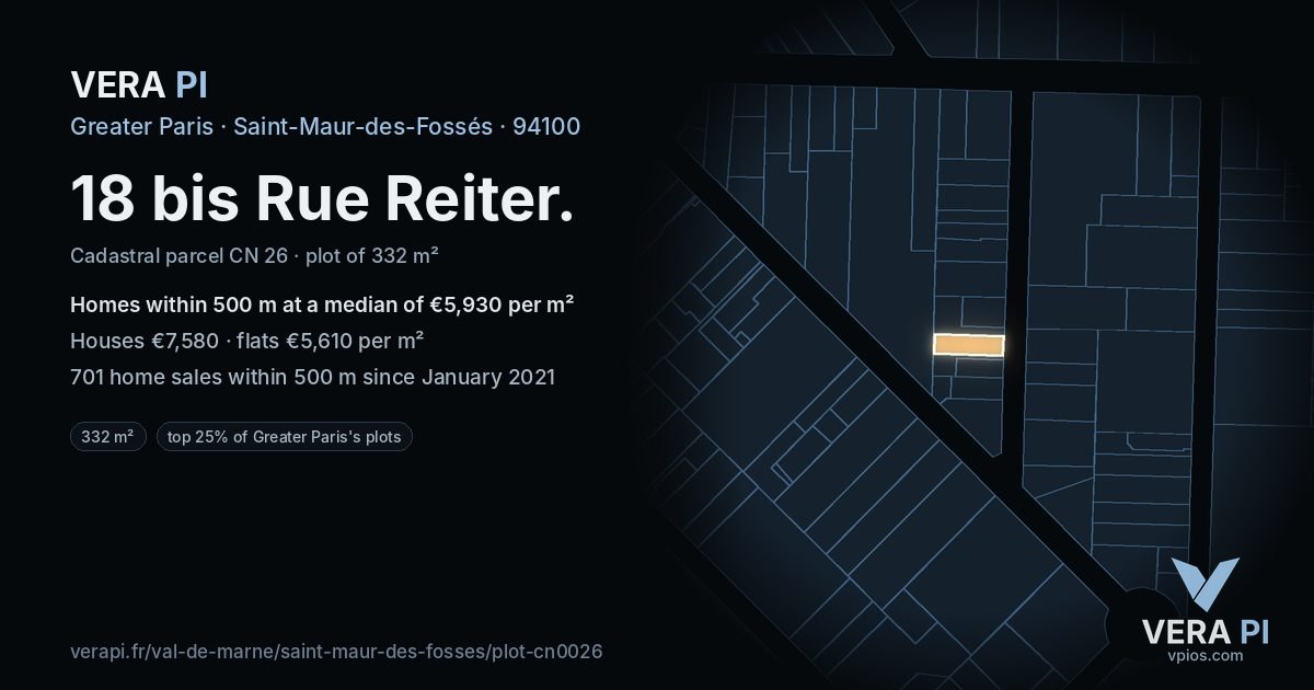 18 bis Rue Reiter, Saint-Maur-des-Fossés at night – the plot lit, the parcels around coloured by the prices near them