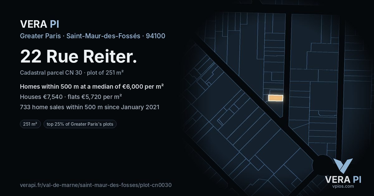 22 Rue Reiter, Saint-Maur-des-Fossés at night – the plot lit, the parcels around coloured by the prices near them