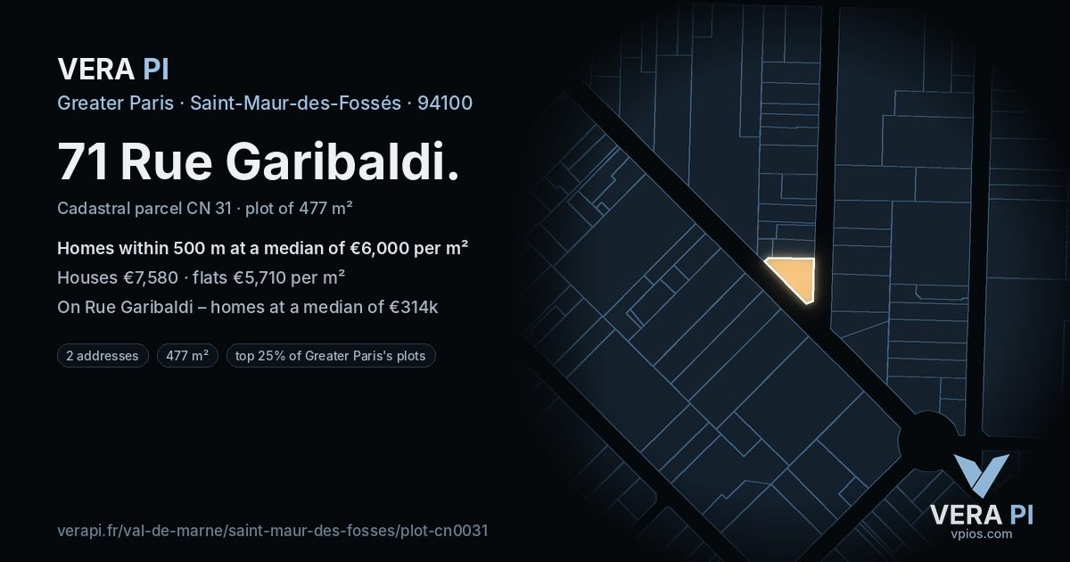71 Rue Garibaldi, Saint-Maur-des-Fossés at night – the plot lit, the parcels around coloured by the prices near them