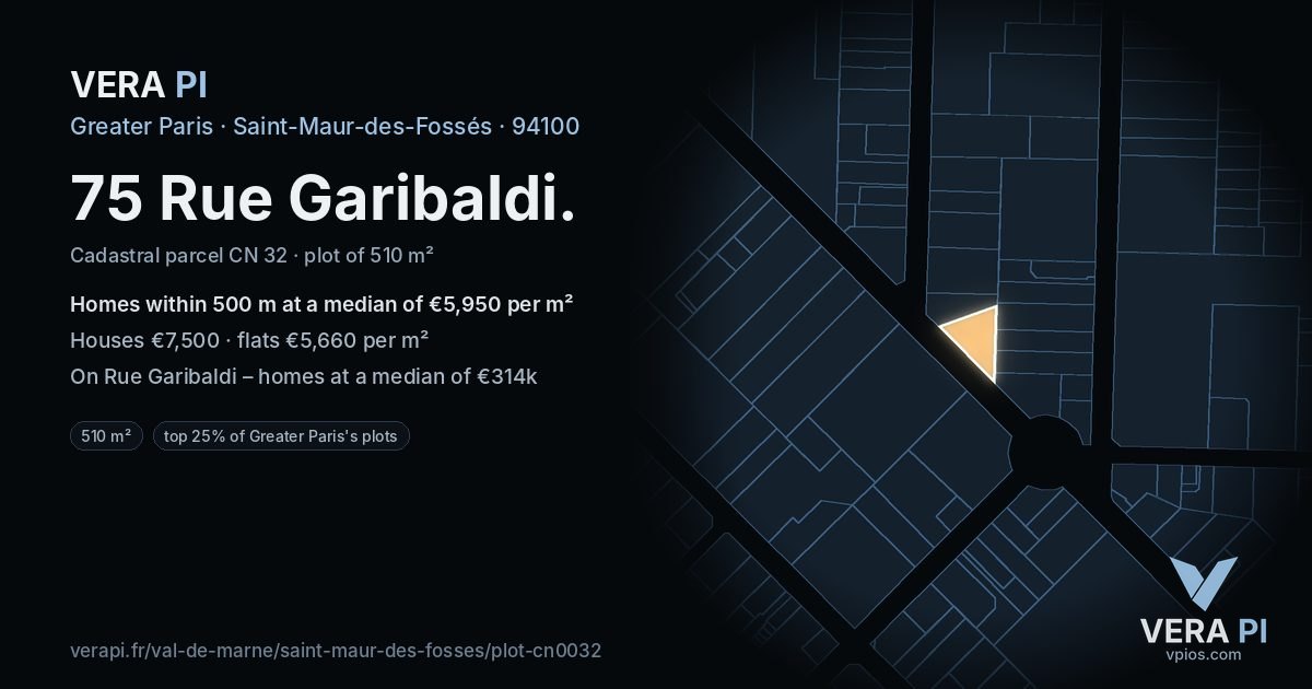 75 Rue Garibaldi, Saint-Maur-des-Fossés at night – the plot lit, the parcels around coloured by the prices near them