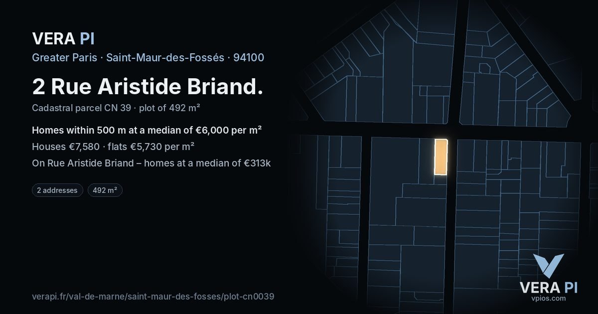 2 Rue Aristide Briand, Saint-Maur-des-Fossés at night – the plot lit, the parcels around coloured by the prices near them