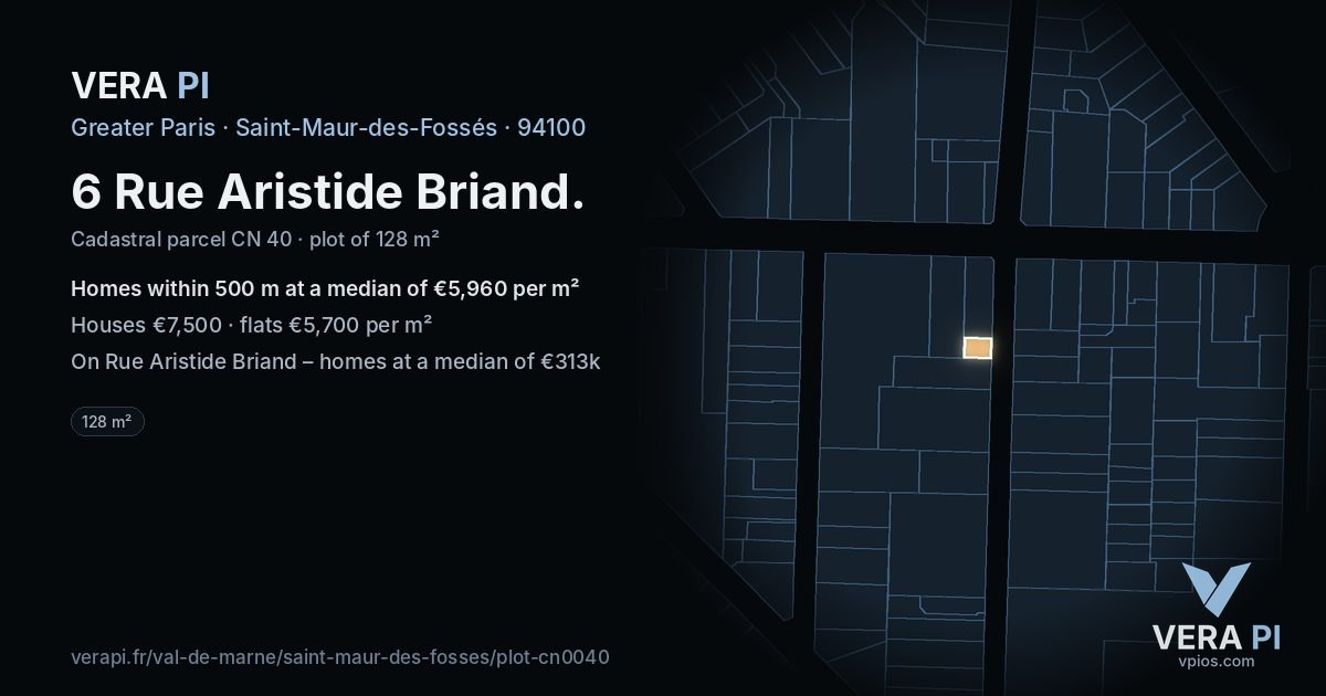 6 Rue Aristide Briand, Saint-Maur-des-Fossés at night – the plot lit, the parcels around coloured by the prices near them