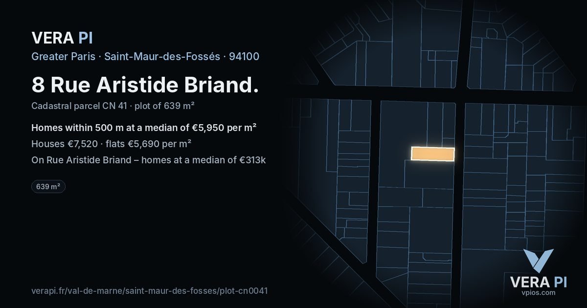 8 Rue Aristide Briand, Saint-Maur-des-Fossés at night – the plot lit, the parcels around coloured by the prices near them