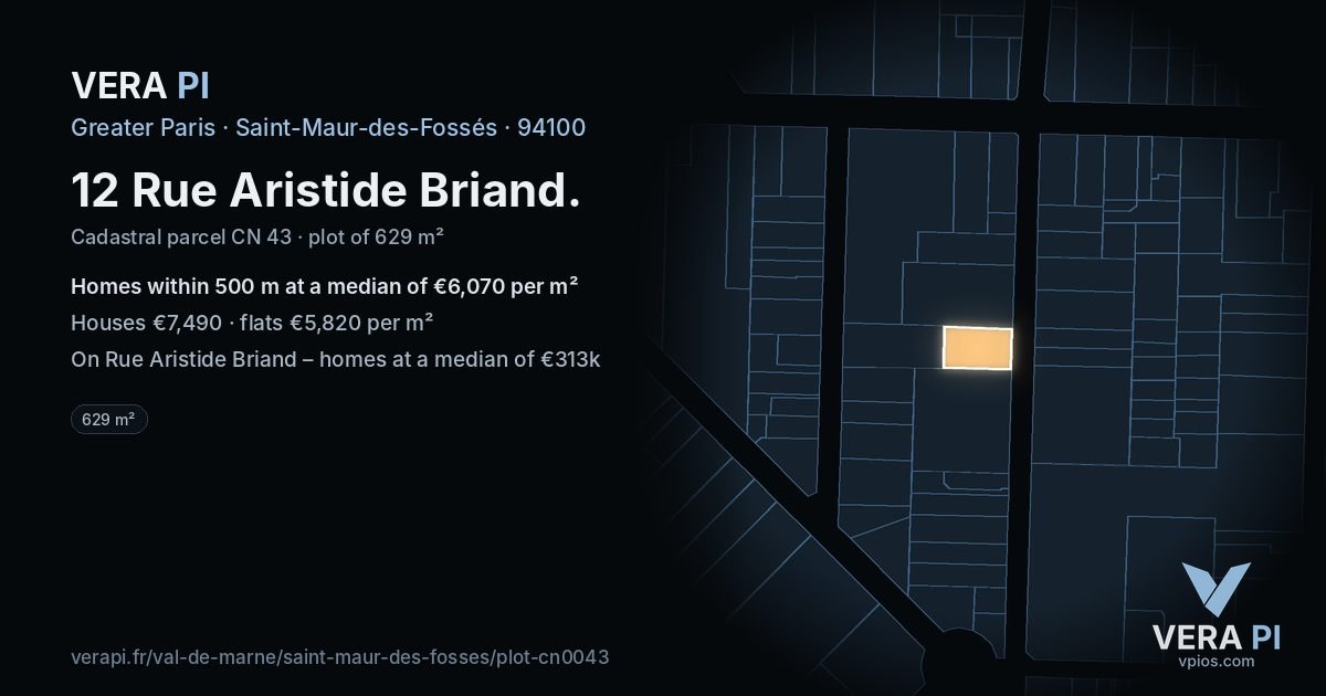 12 Rue Aristide Briand, Saint-Maur-des-Fossés at night – the plot lit, the parcels around coloured by the prices near them