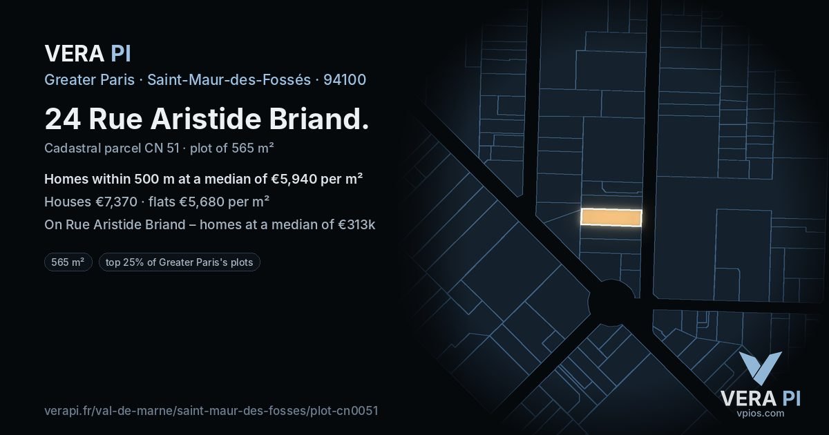 24 Rue Aristide Briand, Saint-Maur-des-Fossés at night – the plot lit, the parcels around coloured by the prices near them