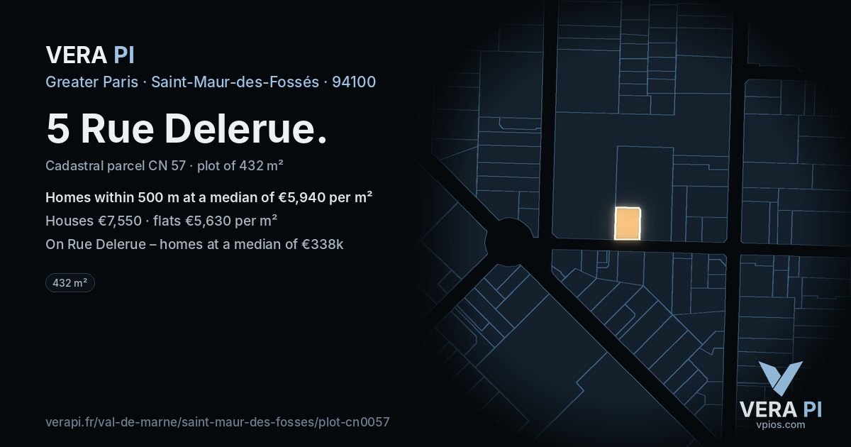 5 Rue Delerue, Saint-Maur-des-Fossés at night – the plot lit, the parcels around coloured by the prices near them