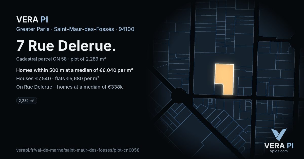 7 Rue Delerue, Saint-Maur-des-Fossés at night – the plot lit, the parcels around coloured by the prices near them