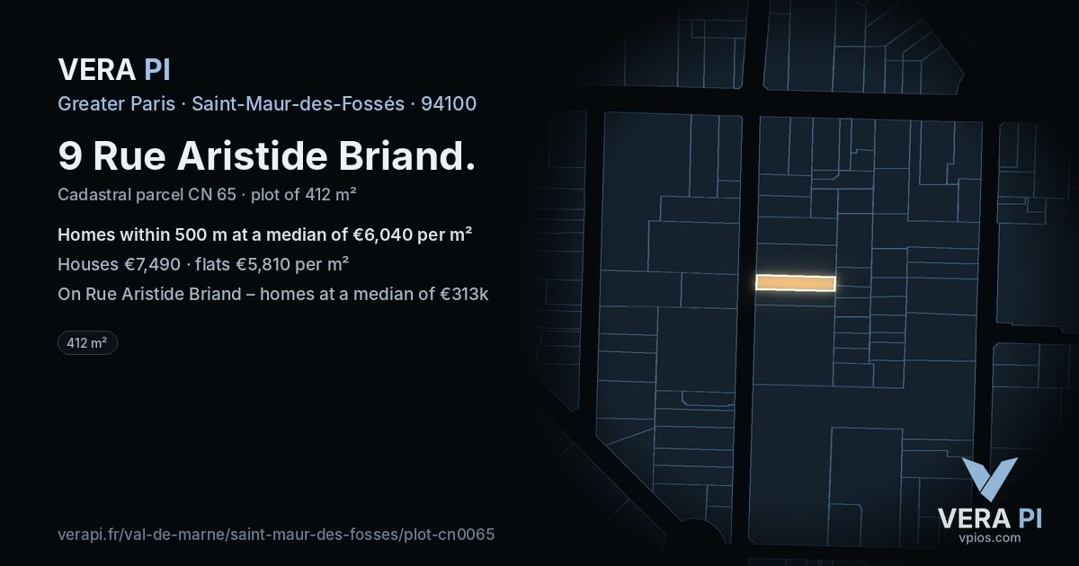 9 Rue Aristide Briand, Saint-Maur-des-Fossés at night – the plot lit, the parcels around coloured by the prices near them