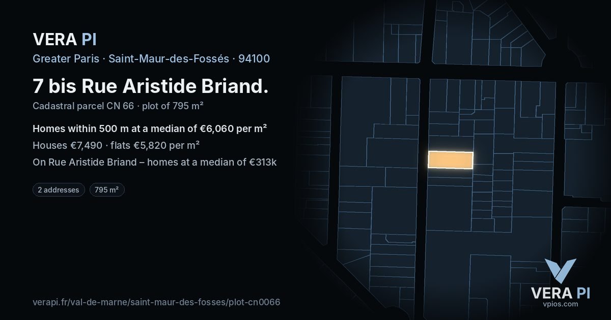 7 bis Rue Aristide Briand, Saint-Maur-des-Fossés at night – the plot lit, the parcels around coloured by the prices near them