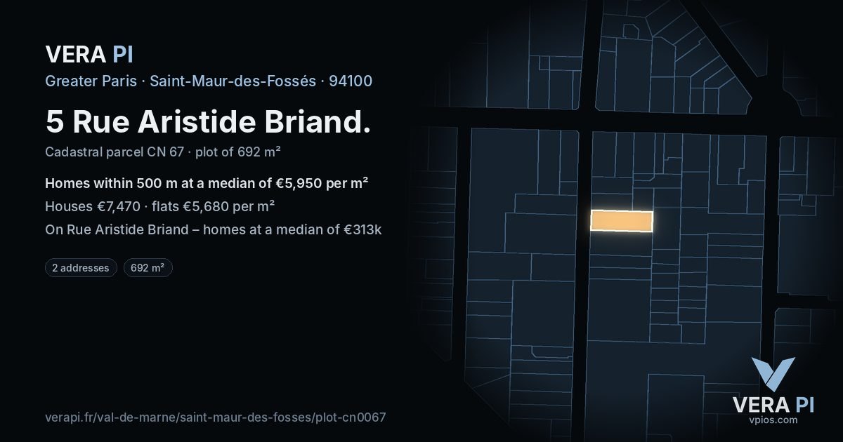5 Rue Aristide Briand, Saint-Maur-des-Fossés at night – the plot lit, the parcels around coloured by the prices near them
