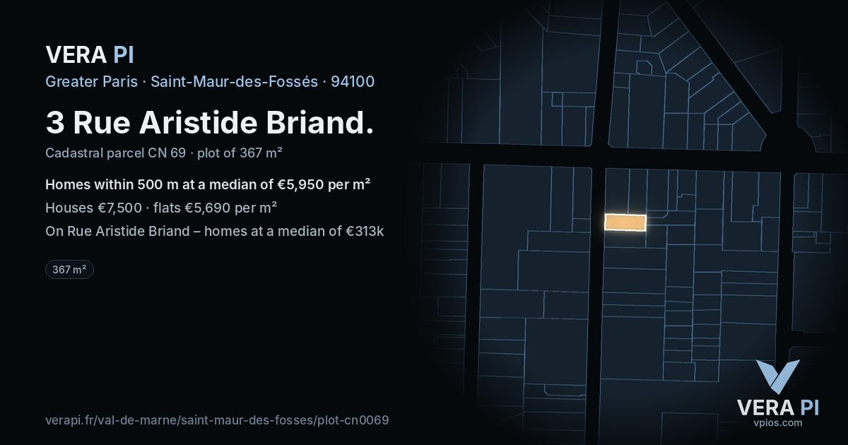 3 Rue Aristide Briand, Saint-Maur-des-Fossés at night – the plot lit, the parcels around coloured by the prices near them