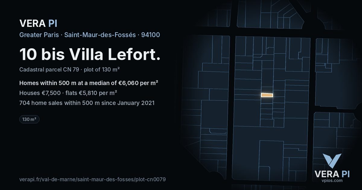 10 bis Villa Lefort, Saint-Maur-des-Fossés at night – the plot lit, the parcels around coloured by the prices near them