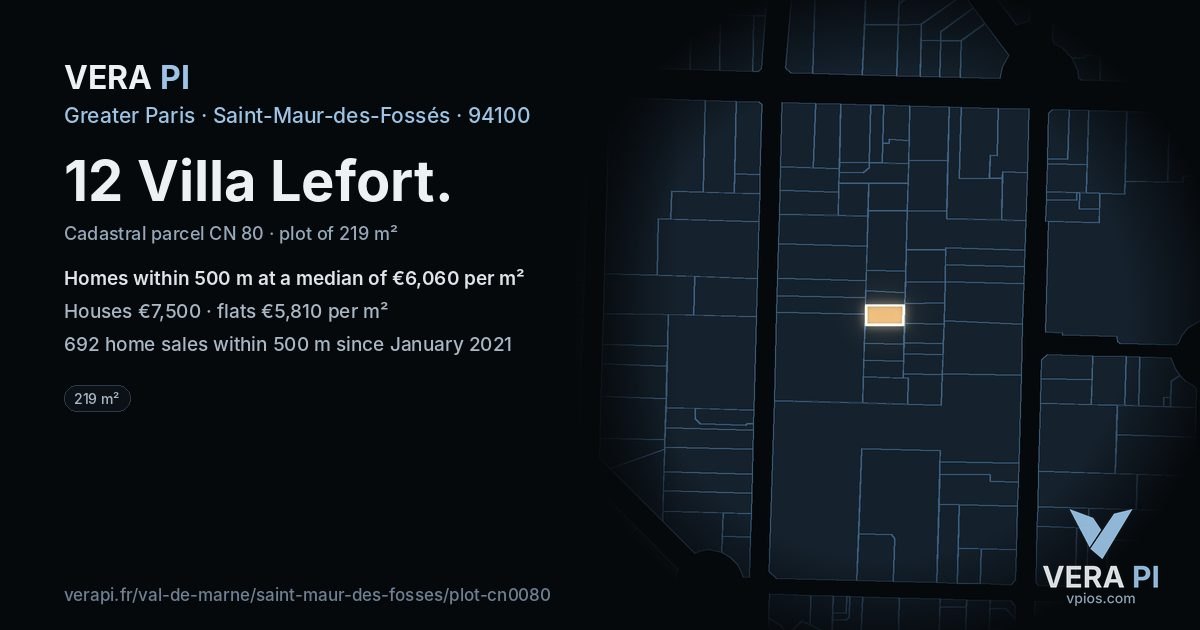 12 Villa Lefort, Saint-Maur-des-Fossés at night – the plot lit, the parcels around coloured by the prices near them