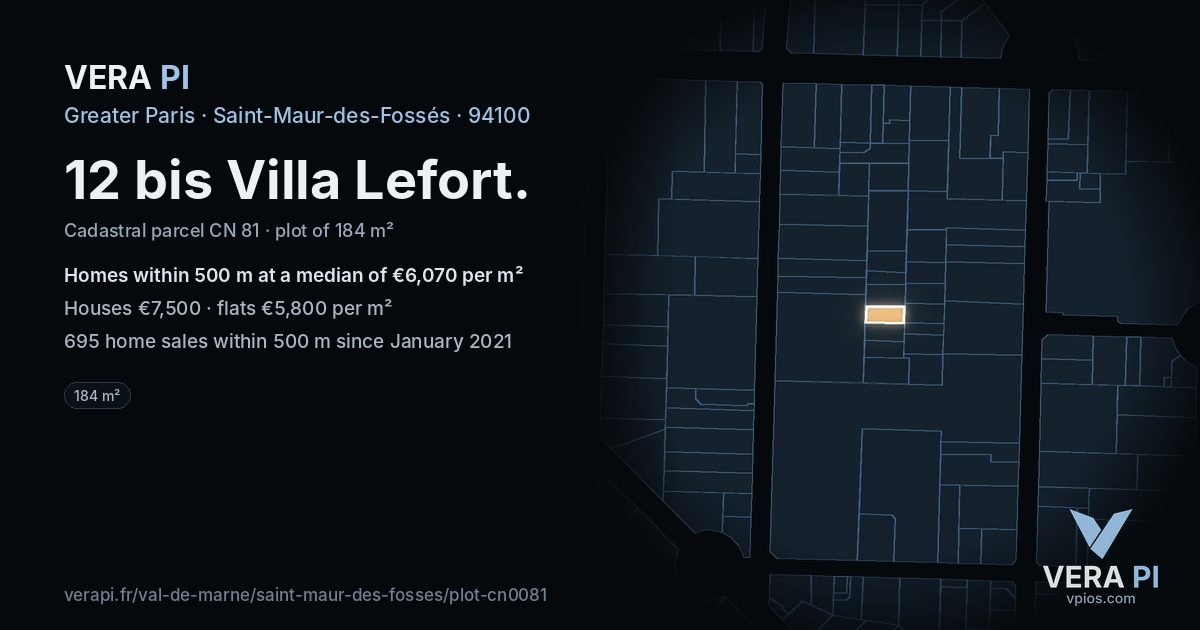 12 bis Villa Lefort, Saint-Maur-des-Fossés at night – the plot lit, the parcels around coloured by the prices near them