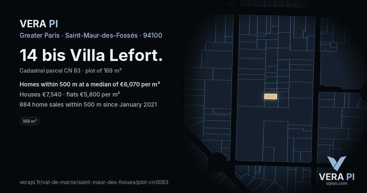 14 bis Villa Lefort, Saint-Maur-des-Fossés at night – the plot lit, the parcels around coloured by the prices near them