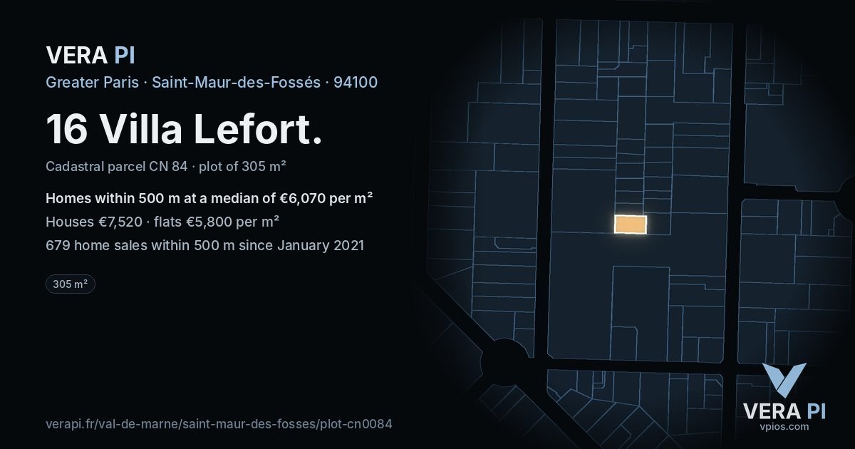16 Villa Lefort, Saint-Maur-des-Fossés at night – the plot lit, the parcels around coloured by the prices near them
